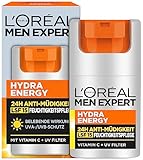L'Oréal Men Expert Gesichtspflege mit LSF 15 für Männer, Belebende Feuchtigkeitscreme 24H Anti-Müdigkeit mit Sonnenschutz, Gesichtscreme für Herren mit Vitamin C und Proteinen, Hydra Energy, 1 x 50 ml