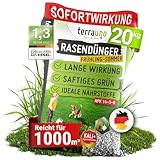 TerraUno Rasendünger Frühjahr/Sommer I Sofortwirkung für saftiges grün I 20 kg für 1000 m² I gesunder Rasen verdrängt Moos und Unkraut I NPK Dünger Rasen I Gegen Trockenstress I Für den Streuwagen