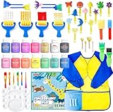 Shuttle Art Waschbares Fingerfarben Set, 53 teiliges Kinderfarbenset mit 14 farbiger Fingemalrfarben (je 60ml), Pinsel, -Malbuch, Schwamm, Schwammspatel, Palette, für Kleinkinder geeignet