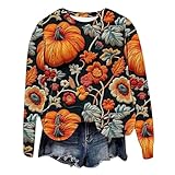 2025 Neue lässige Oberteile für Damen, Thermo-Bluse, Halloween, Hexe, Kürbis, lustig, niedlicher Druck, Rundhalsausschnitt, lässiges Langarm-Top, übergroßes Sweatshirt, Thermounterwäsche, Shirt für