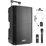 Vonyx VSA700-BP Partybox Bluetooth Lautsprecher Groß 1000W, 8 Std Akku, Mobile PA Anlage Komplettset mit 2 Kabellose Mikrofone und Fernbedienung - Mobile Musikbox Groß, USB, SD, MP3, Schwarz
