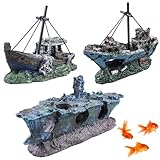 3er-Set Piratenschiff-Wrack Aquarium Dekoration | Schiffswrack Ornamente Harz Schiffswrack Dekorationen | Versteckmöglichkeit Für Fische & Garnelen | Aquarium Zubehör