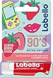 Labello Strawberry Shine Straight Outta 90's Retro Edition, duftender Lippenpflegestift mit natürlichen Ölen und Erdbeeraroma, pflegender Lippenbalsam mit zartem Glanz (4,8 g)