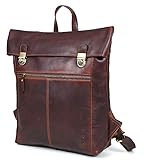 Corno d´Oro Premium Anti-Diebstahl Rucksack Damen und Herren Leder Groß I Vintage Laptoprucksack für 15,6 Zoll Laptop I 15l Kurierrucksack Roll up Backpack Braun BP185