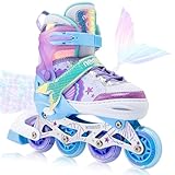 NEMONE Inliner für Mädchen Kinder 4 Größen Verstellbar Blau Violett inliner für Kinder Drinnen Draußen Mädchen Kinder