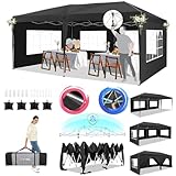 HOTEEL Faltpavillon 3x6 Pavillon Wasserdicht Stabil Mit 8 windresistenten Stangen, Partyzelt Faltbar 3x6m Faltzelt Mit 6 Seitenwänden, Einfacher Aufbau für Hochzeiten, Gewerbe, UV50+ Schutz, Schwarz