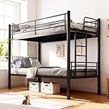 houcheyai Etagenbett 90x200, Metall Stockbett Bunk Bed, mit Leiter und Rausfallschutz, Etagenbett Erwachsene, Jugendbett 90x200 mit Lattenrost, Umbau zu Zwei Einzelbetten für Schlafzimmer (Schwarz)