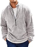 Runcati Herren Plüsch Pullover 1/4 Zip Teddy-Fleece Sweatshirt Fuzzy Sherpa Oberteile Leichte Casual Basic Pulli Tops Herbst Winter Grau XXL