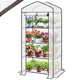 Sekey Mini Tomatengewächshaus mit 4 Regalböden, Folie Gewächshaus Klein Tomatenhaus Balkon Garten, Kleines Foliengewächshaus Stabil 160*70*50 cm, Weiß