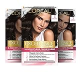 L'Oréal Paris Permanente Haarfarbe, 100% Grauhaarabdeckung, Haarfärbeset mit Coloration, Shampoo und 3-Fach Pflege Creme Farbe, Excellence Creme, 3 Dunkelbraun, 3 x 268 g
