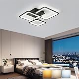 TUJJTU Dimmbare LED Deckenleuchte Moderne Wohnzimmerleuchte mit Fernbedienung Quadratische Acryl Deckenlampe Schwarz Flush Mount Beleuchtung für Schlafzimmer Arbeitszimmer Küche (3 Köpfe)