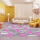 Teppich für Wohnzimmer, Schlafzimmer, rutschfest, waschbar, weich, groß, Heimdekoration, Hochflor-Teppich, abstrakt, modisch, lila, schwarz und weiß, 200 x 250 cm