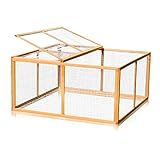 Melko Freilaufgehege 120 x 120 x 59 cm Tiergehege Holz Tierlaufstall mit klappbarer Abdeckung Freilaufkäfig Freigehege Hasenstall Kaninchenstall Kleintierstall