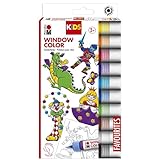 Marabu 0306000000100 - Kids Window Color Set mit 10 x 25 ml Farbe und Malvorlage A4 mit 18 Motiven, Fenstermalfarbe auf Wasserbasis, geeignet für Glas, Spiegel, Fliesen und Folie