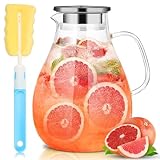 SUSTEAS 3.0 Liter 101 Unzen Wasserkaraffe, Glaskaraffe mit Deckel und Breitem Griff, Leicht zu Reinigender Glaskaraffe für den Kühlschrank, Wasserkrug für Eistee/Milch/Kaffee/Wein, Karaffen Mit Bürste