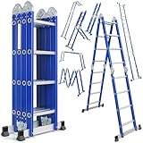 Aluminium Multifunktionsleiter 4x4 Stufen 4,7 m Länge klappbar Leiter 4-teilig bis 150kg Gelenkleiter Klappleiter Stehleiter Aluleiter