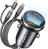 LISEN Zigarettenanzünder USB C Auto Ladegerät 54W PD&QC3.0 KFZ Ladegerät USB zigarettenanzünder Adapter 12v USB Adapter Auto Ladegerät mit USB C auf C/Lightning für Samsung S24 iPad iPhone 16 Pro 15
