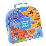 Yatoiasu Weltkarten-Puzzle | 100-teiliges Weltkarten-Puzzle mit exquisitem Koffer mit Reiseschnalle - Tragbare Erdkunde für Kinder Vorschul-Lernspiele für Jungen und Mädchen