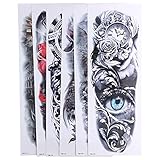 Temporäre Tattoos Männer Frauen 6 Blatt Große Vollarm Temporäre Tattoo Aufkleber Wasserdichte Körperkunst Gefälschte Tattoos Aufkleber für Arme und Beine