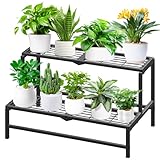 KHayRovies 2 Stufiger Metall Pflanzenständer Blumentreppe, Blumenregal Pflanzenständer Pflanzenregal, Pflanzentreppe Pflanzentöpfe für Innen Außen Balkon Wohnzimmer (Schwarz)