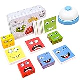 WUSJCOF Holz-Ausdruck Spielzeug Würfelpuzzle,Interaktives Knobelspiele Holzwürfel Spiel Puzzle Bauwürfel,Holzspiel Gesellschaftsspiel & Knobelspiel für Kinder als Familienspiel mit Klingel
