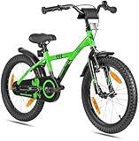 PROMETHEUS BICYCLES Kinderfahrrad 18 Zoll Jungen ab 6 Jahre - Kinder Fahrrad 18 Zoll Junge Mädchen Fahrrad Kinder mit Rücktrittbremse Fahrradständer in Grün Schwarz