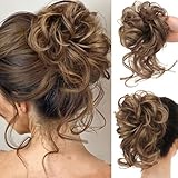 Dutt Haarteil Haargummi Mit Haaren Messy Bun Haarteile für Damen Mädchen Pferdeschwanz Zopf Haarverlängerung (12H24 Hellbraun Mix Natural Blond)