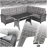 tectake® Gartenbank, Set mit Bank und Esstisch, Rattan Eckbank Outdoor Lounge, Sitzecke wetterfest als Gartenlounge, Balkon Möbel, Wintergarten, Terrasse - grau