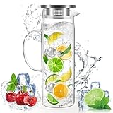 VFANDV 1.5 Liter Wasserkaraffe, 51 Unzen Glaskaraffe mit Edelstahldeckel Versiegeltem Deckel Wasserkrug Hohe Kapazität Karaffe Glas Wasserkaraffe für Heißes Kaltes Wasser Saftgetränke Eistee