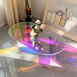 Artloge Couchtisch Acryl Wohnzimmertisch Oval, Kaffeetisch Acrylglas Aesthetic Beistelltisch Modern Transparent Tisch für Wohnzimmer Küche Balkon Zimmer Büro 95×50×36 cm