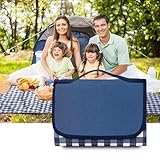 oubasang Picknickdecke wasserdicht stranddecke picknickdecke groß Faltbare Outdoor-Wanderdecke wasserdichter Boden mit Griff Blau kariert picknickdecke 200x200 für Wandern Reisen Outdoor Camping Parks