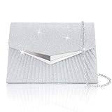 Larcenciel Clutch Silber, Damen Pailletten Abendtasche mit Abnehmbarer Kette, Elegant Crossbody Handtasche Funkelnde Trapezförmige Schultertasche Umhängetasche für Hochzeit, Bankett (21x5x13cm)