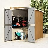 Anbauschuppen Braun 118x194x178 cm Verzinkter Stahl, Gartenhaus Metall Mit Boden Mit Verlängertem Dach, Holzunterstand Draußen Für Brennholz Und Gartengeräte