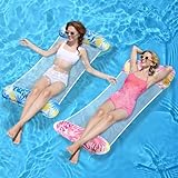 Zikenis 2 Stück Luftmatratze Pool, Aufblasbare Wasserhängematte, Schwimmbett, Hängematte Wasser mit Netz und Aufblasbare Pumpe, Faltbars Pool Float für Erwachsene Kinder Schwimmbad Strand