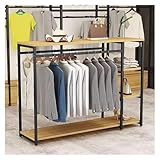 YJEUZCD Metall Kleidung Gestell, Kleidungsstück Regale Mit Doppelschicht Regal, Lagerregal Für Hängend, Schlafzimmer Waschküche Einzelhandel Speichern Kleiderschrank(Braun,63x19.6x51.1in)