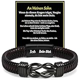 Aolso Premium Lederarmband für Männer, Ich Liebe Dich Geschenke für Männer, Schwarz, Edelstahl Gravur, Geflochten mit Magnet Verschluss, Lederarmband für Sohn