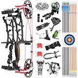 SHARROW Bogenschießen Compound Bogen und Pfeile Set für Erwachsene, Dual-Use 17“ Kurzachsiger Stahlkugel Compound-Bogen, 30-75 Lbs Zuggewicht, IBO 340 fps, Angeln Jagd Bogen Kit (Schwarz/Typ 4)
