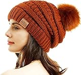REDESS Damen Winter Pom Pom Beanie Mütze mit warmem Fleece gefüttert, Dicker Slouchy Snow Knit Chunky Baggy Skull Ski Cap