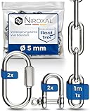 100-cm = 1-Meter 5-mm starke Verlaengerungs-Kette aus Edelstahl Bruchlast max 900 kg mit Schaekel Schraub-Verbinder aus V4A Befestigungs-Set Aufhaengung von Boxsack Haengematte Haengesessel