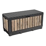 Keter Gartenbox Kentwood 350 Liter in Holzoptik Pinie aus Kunststoff, witterungsbeständig, UV-resistent mit Sitzfunktion