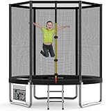 Devoko Trampolin Outdoor Ø 183/228/305/366/427 cm Indoor Trampolin Kinder Gartentrampoline, Komplettset mit Schuhnetz, Leiter, Randabdeckung, Sicherheitsnetz, Belastbarkeit 50 kg (Schwarz)