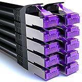 deleyCON 10x 0,25m CAT7 Netzwerkkabel - 10 Gigabit - Kurzes 25cm RJ45 Patchkabel Ethernet Kabel (Kupfer, SFTP PiMF Schirmung) - LAN DSL Switch Modem Router Patchpanel CAT7 CAT6 CAT5 - Schwarz
