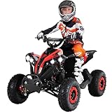 Actionbikes Motors Kinder Quad Elektro ATV Reneblade | 𝟒𝟖 Volt 𝟭𝟬𝟬𝟬 Watt Motor bis 𝟐𝟒 km/h - Kinderquad - Pocket Quad - Miniquad - Safety Fußschalter - Für Kinder ab 8 Jahren (Schwarz/Rot)