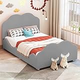 okwish Kinderbett 90x200 cm mit Höhenverstellbarem Polster Kopfteil, Wolkenform Kopf-Fußteil, Geeignet für Kinderzimmer und Jugendzimmer, Samtstoff Grau
