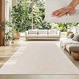 TT Home Wohnzimmer Teppich Kurzflor Anti-Rutsch Rückseite Unifarben Modern Waschbar, Farbe:Creme, Größe:200 cm Quadrat