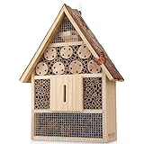WILDLIFE FRIEND I Großes Insektenhotel mit Rindendach Naturbelassen, Wetterfest, Insektenhaus aus Naturholz für Bienen, Marienkäfer, Florfliegen, Schmetterlinge, Bienenhotel, Nisthilfe zum Aufhängen