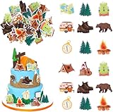 60 Stück Essbare Camper Thema Tortendeko Baum Bär Zelt Lagerfeuer Gitarre Cupcake Toppers Essbare Fröhliches Campen Kuchen Deko für Wochenend Outdoor BBQ Themed Geburtstag Party Kuchen Dekorationen