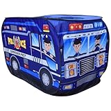 Teepee Zelt für Kinder, Pops-up-Fahrzeug-Form-Ventilative Kinder Tipee mit Türflip & Top Öffnen stabiler kratzfestes Auto-Kleinkindspiel Zelthaus mit Drahtrahmen für Girls Boys Geschenk (Polizei