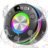 Bluetooth Duschlautsprecher mit Saugnapf, 360°HD-Stereo-Sound Bluetooth 5.3 Lautsprecher, IP7 wasserdichte musikbox Bluetooth mit Mehreren dynamischen RGB-Farblichtmodi für Party/Outdoor/Badezimmer