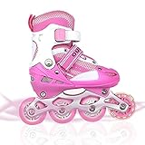 Inlineskates für Kinder, Mädchen, verstellbare Rollschuhe für Kinder von 3 bis 9 Jahren, Inline-Skates für Kinder, Mädchen, lustige Lichter für Anfänger (Rosa, Größe M)
